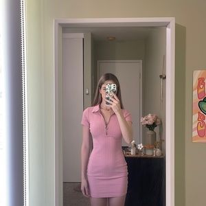 NWOT Slightly form fitting dress w/ collar and ring zipper in front